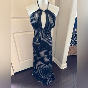 Sky Brand Black and Tan Backless Halter Maxi Dress